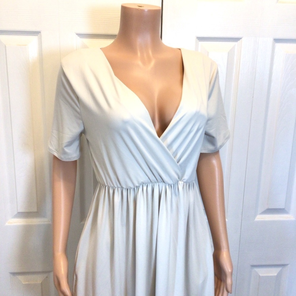 Zenana Off White Short Sleeve Surplice Brushed DTY Buttery Soft Dress Size Large - Picture 4 of 8
